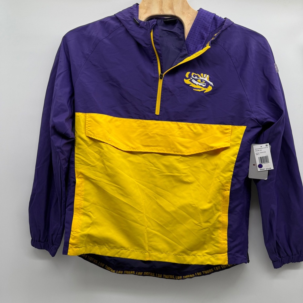 Colosseum LSU Tigers Purple Yellow Anorak‎ Half Zip Hooded Jacket Men's L